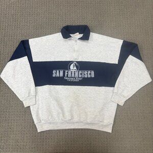 Vintage San Francisco Pullover Fleece Sweater Medium Quater Zip Lightweight 90s